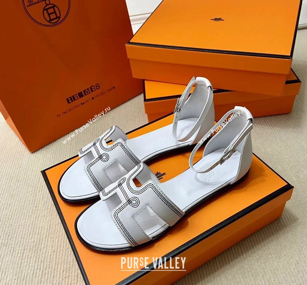 Hermes Santorini sandals White in Calfskin with H cut-out and Stitches details Top Quality 2024 (mingdu-24022608)