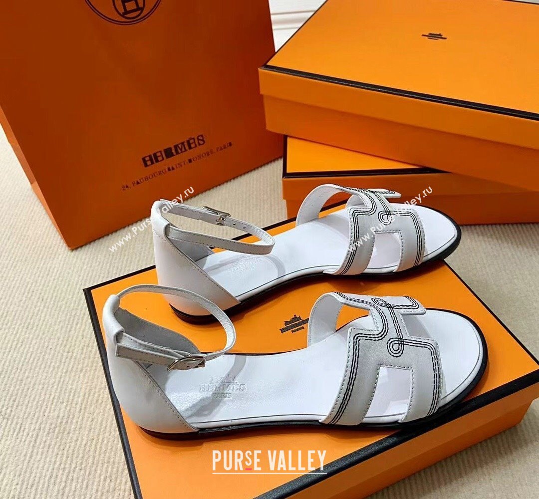 Hermes Santorini sandals White in Calfskin with H cut-out and Stitches details Top Quality 2024 (mingdu-24022608)