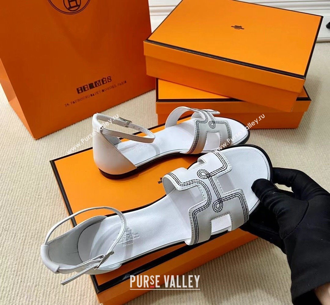 Hermes Santorini sandals White in Calfskin with H cut-out and Stitches details Top Quality 2024 (mingdu-24022608)