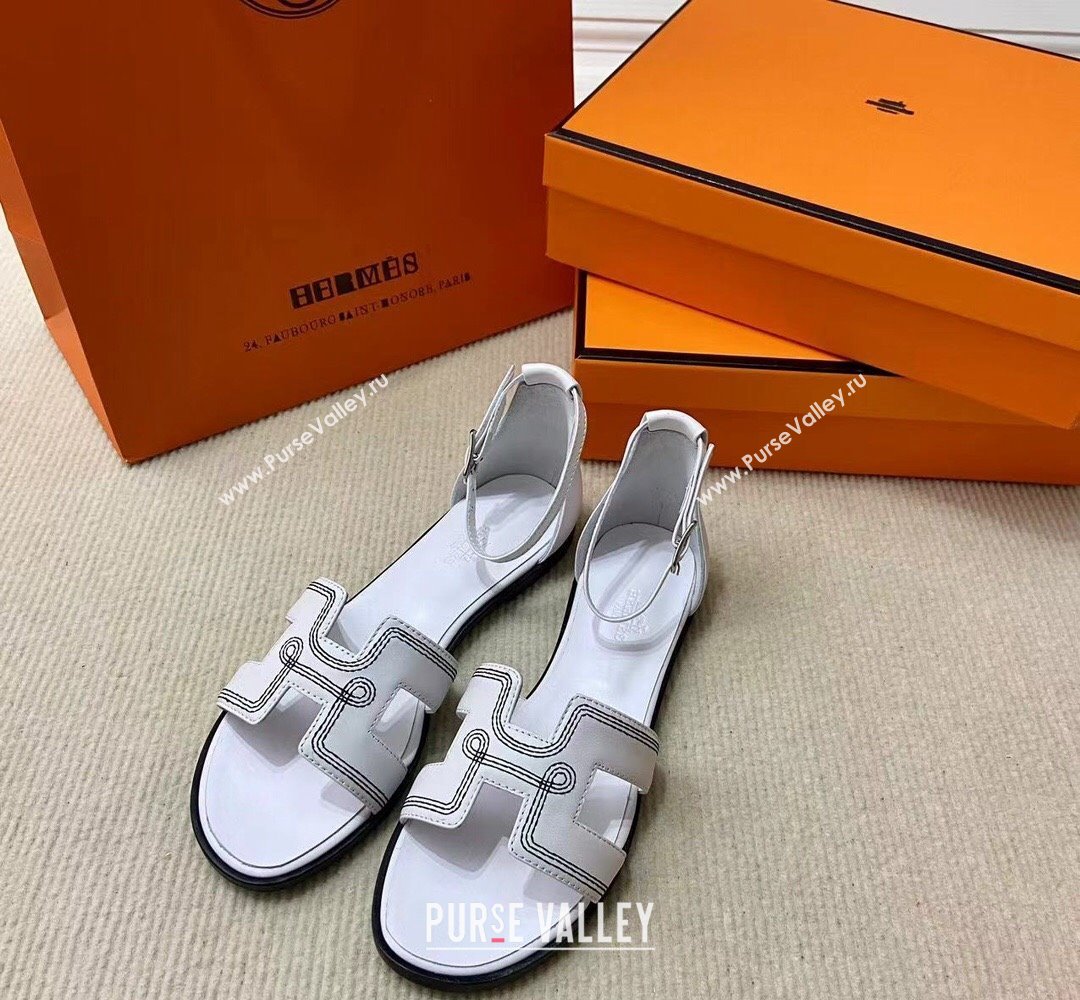 Hermes Santorini sandals White in Calfskin with H cut-out and Stitches details Top Quality 2024 (mingdu-24022608)