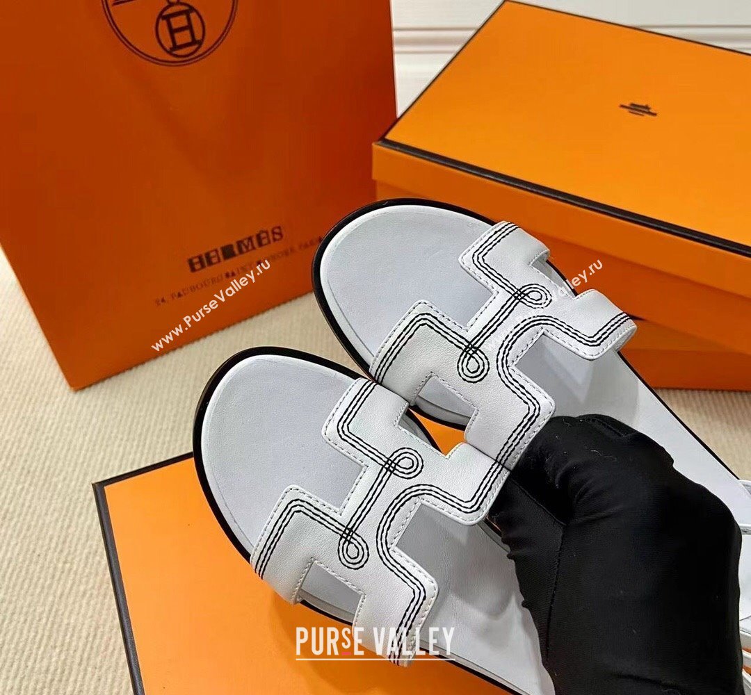 Hermes Santorini sandals White in Calfskin with H cut-out and Stitches details Top Quality 2024 (mingdu-24022608)