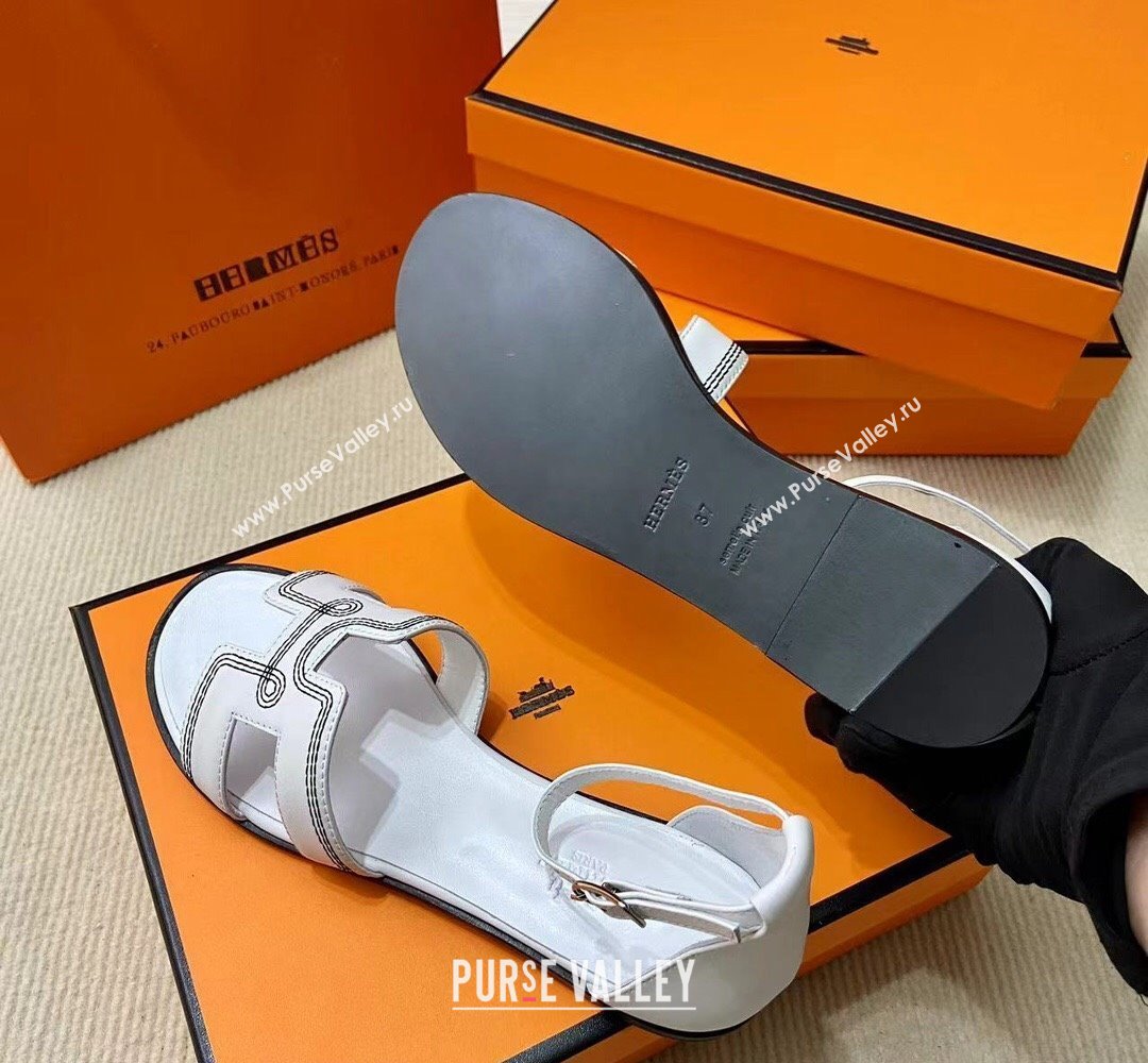 Hermes Santorini sandals White in Calfskin with H cut-out and Stitches details Top Quality 2024 (mingdu-24022608)