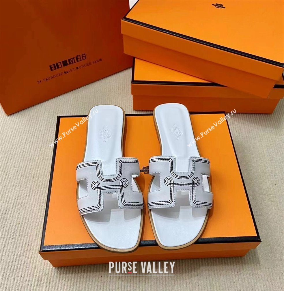 Hermes Oran sandals White in Calfskin with H cut-out and Stitches details Top Quality 2024 (mingdu-24022611)