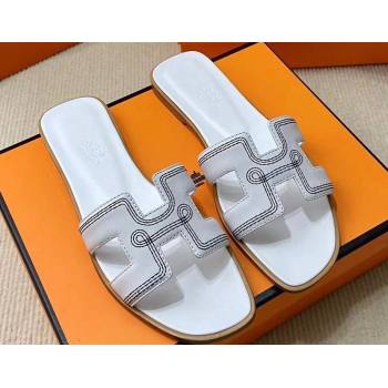 Hermes Oran sandals White in Calfskin with H cut-out and Stitches details Top Quality 2024 (mingdu-24022611)