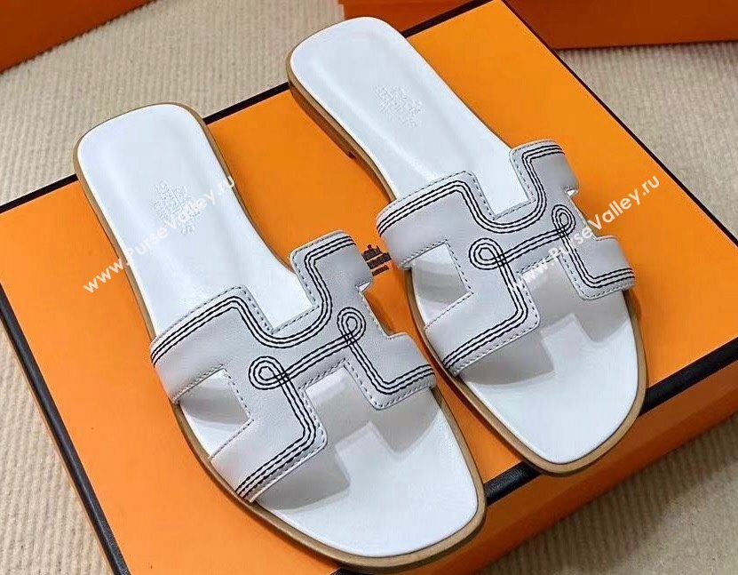 Hermes Oran sandals White in Calfskin with H cut-out and Stitches details Top Quality 2024 (mingdu-24022611)