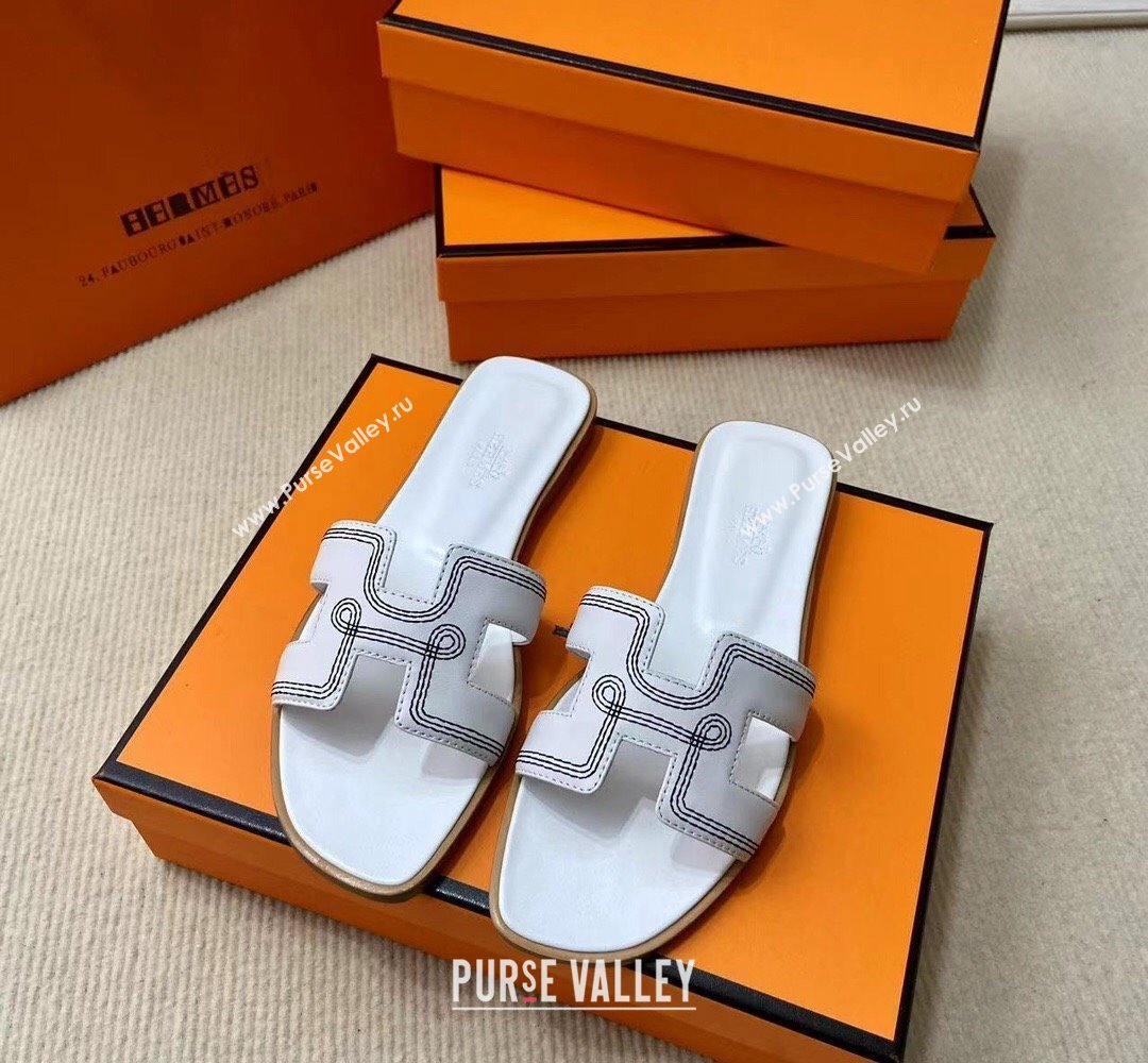 Hermes Oran sandals White in Calfskin with H cut-out and Stitches details Top Quality 2024 (mingdu-24022611)