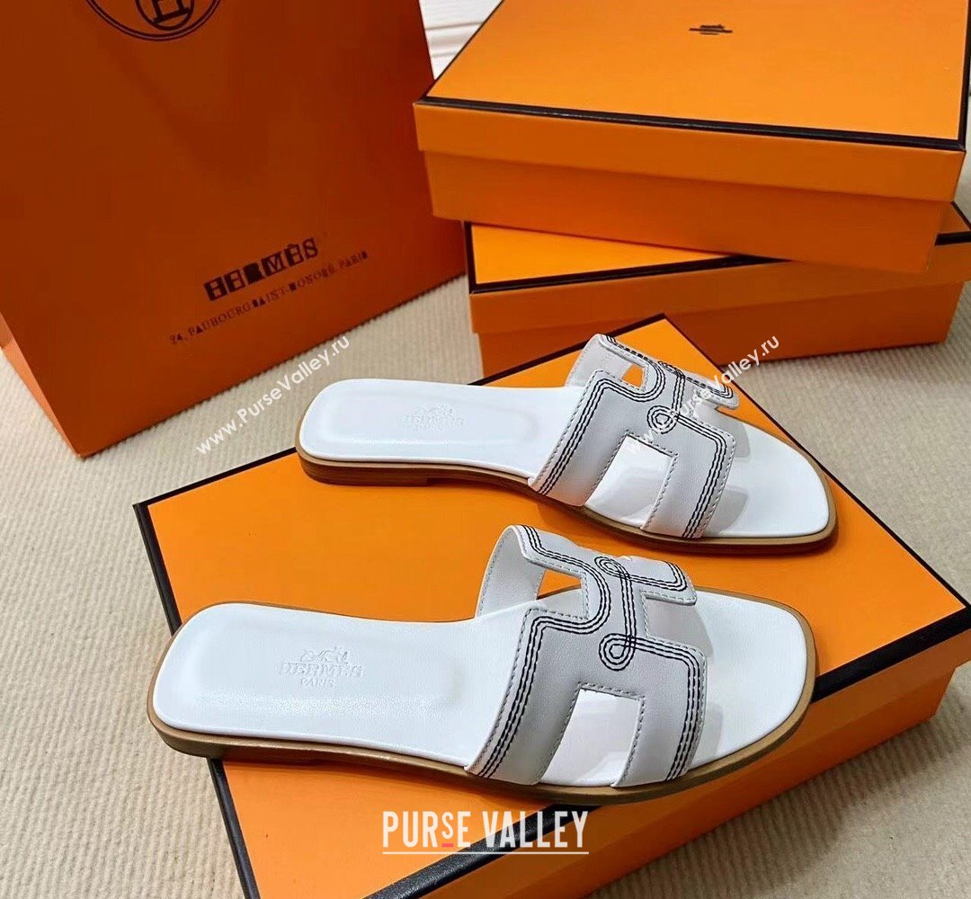 Hermes Oran sandals White in Calfskin with H cut-out and Stitches details Top Quality 2024 (mingdu-24022611)