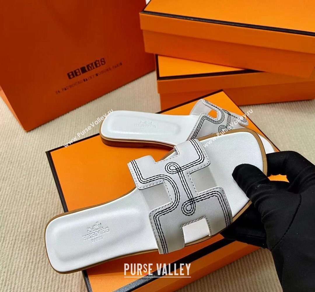 Hermes Oran sandals White in Calfskin with H cut-out and Stitches details Top Quality 2024 (mingdu-24022611)