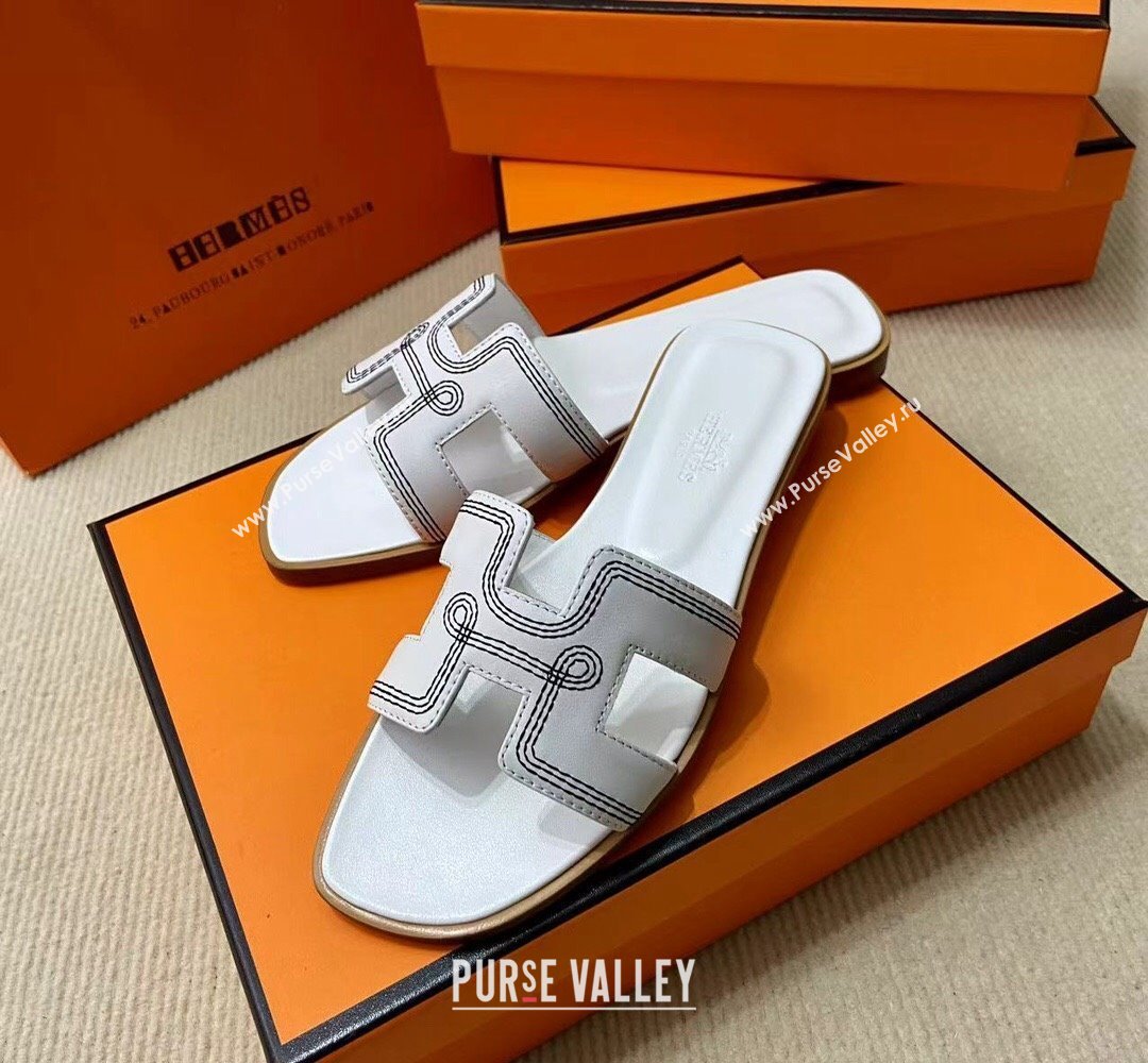 Hermes Oran sandals White in Calfskin with H cut-out and Stitches details Top Quality 2024 (mingdu-24022611)