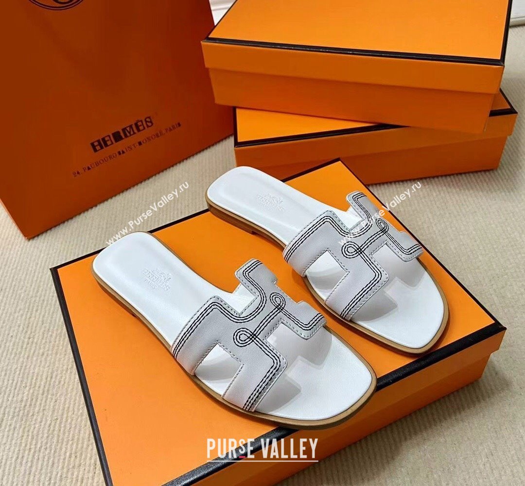 Hermes Oran sandals White in Calfskin with H cut-out and Stitches details Top Quality 2024 (mingdu-24022611)