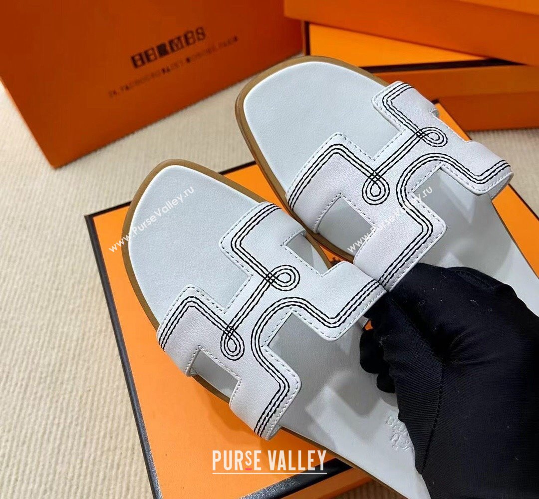 Hermes Oran sandals White in Calfskin with H cut-out and Stitches details Top Quality 2024 (mingdu-24022611)