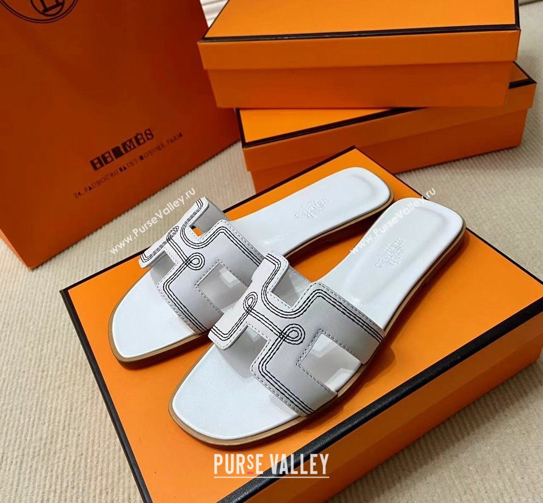 Hermes Oran sandals White in Calfskin with H cut-out and Stitches details Top Quality 2024 (mingdu-24022611)