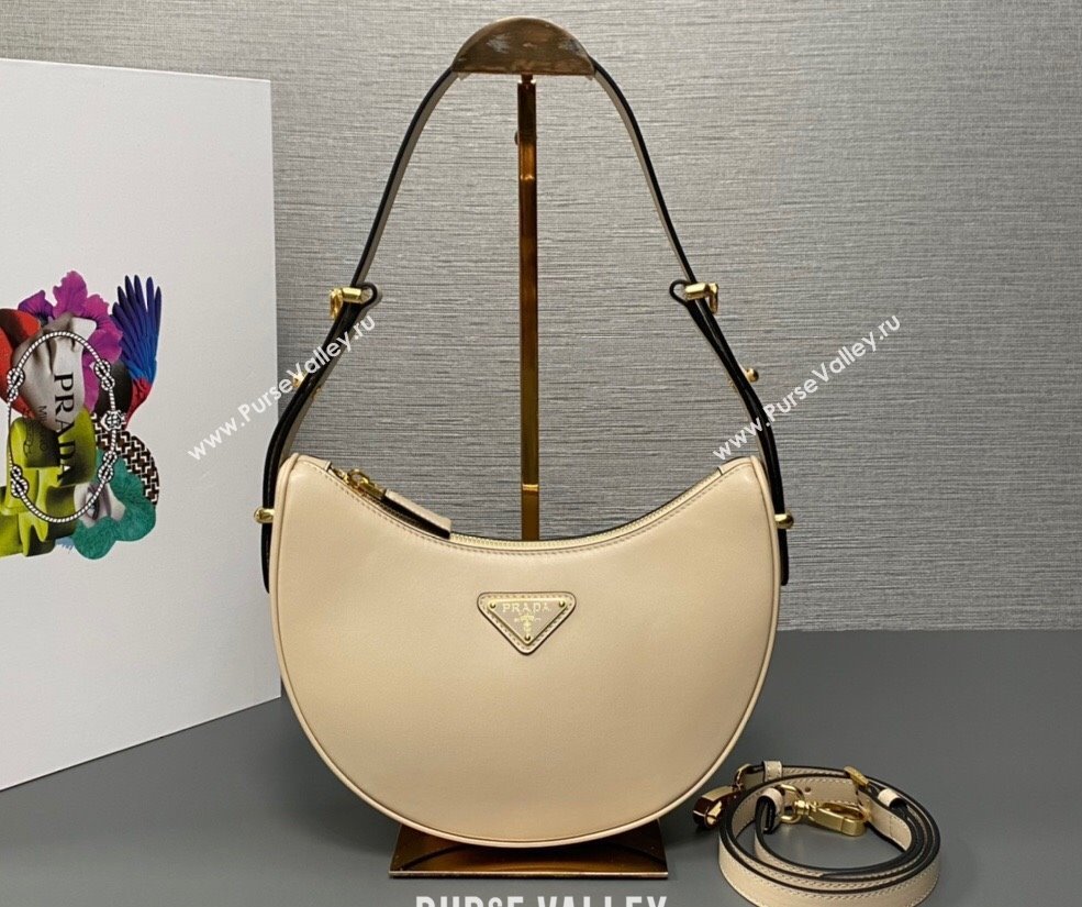 Prada Arque leather shoulder bag 1BC194 Beige 2024 (ziyin-24022707)