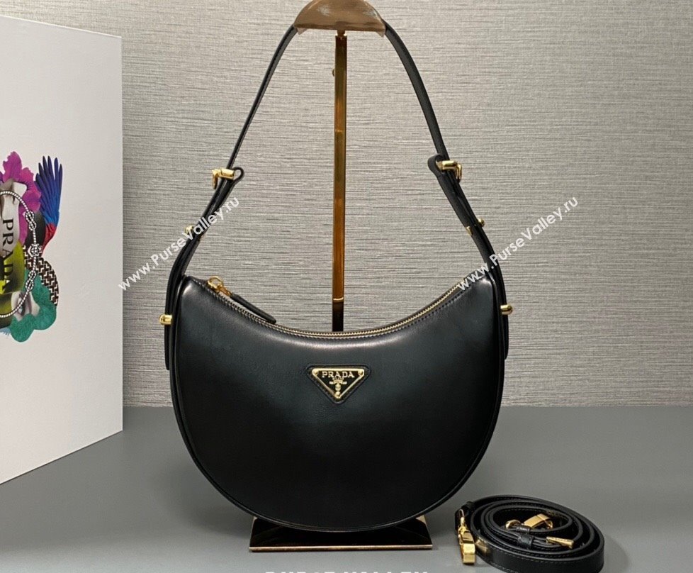 Prada Arque leather shoulder bag 1BC194 Black 2024 (ziyin-24022705)