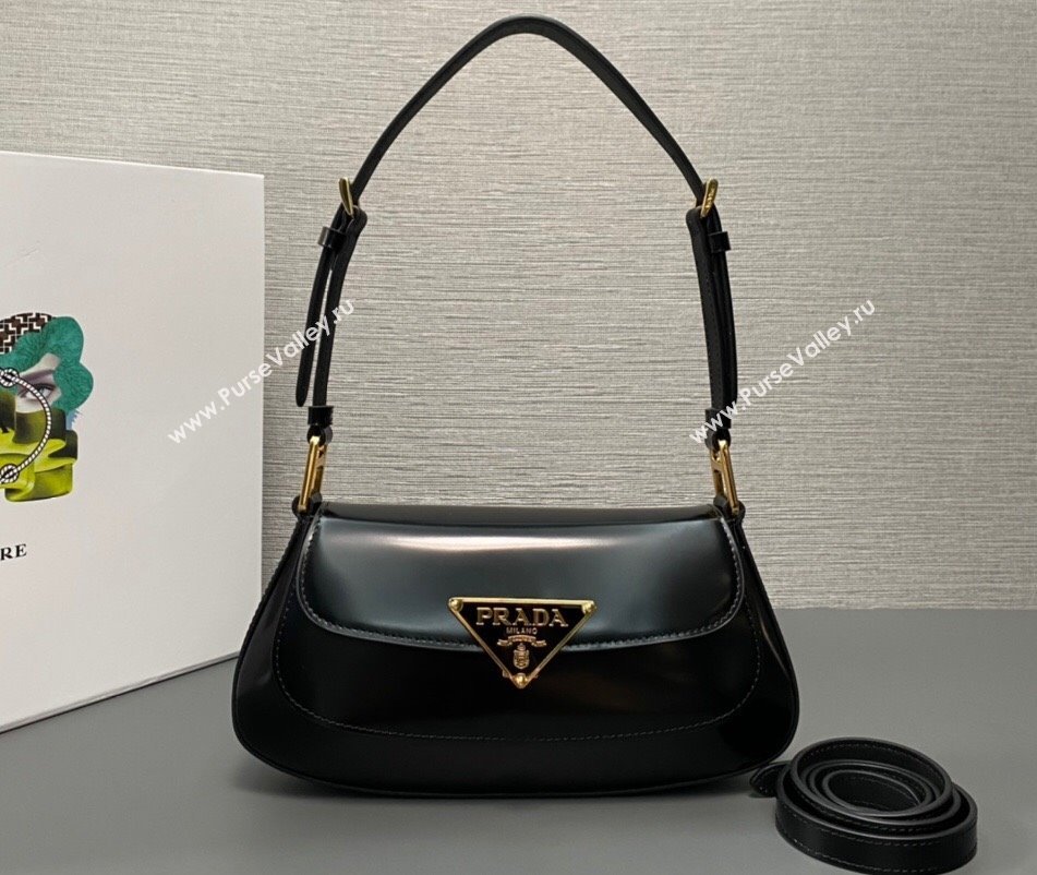 Prada Brushed leather shoulder bag 1BD345 Black 2024 (ziyin-24022722)