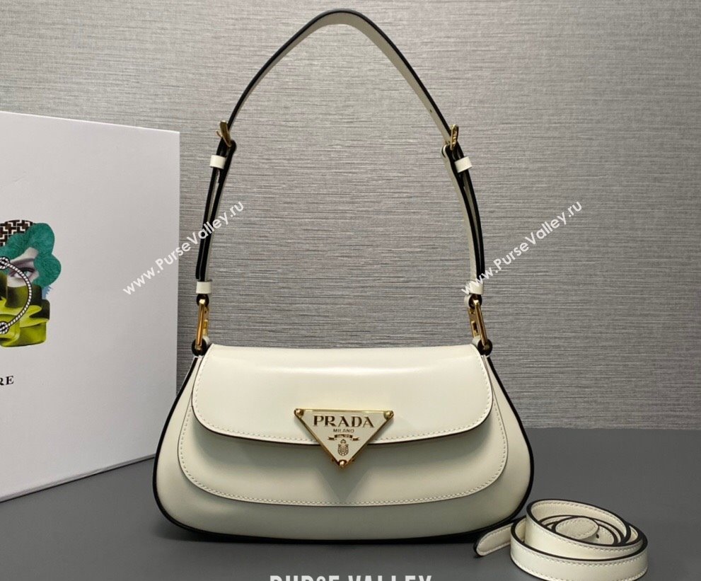 Prada Brushed leather shoulder bag 1BD345 White 2024 (ziyin-24022723)