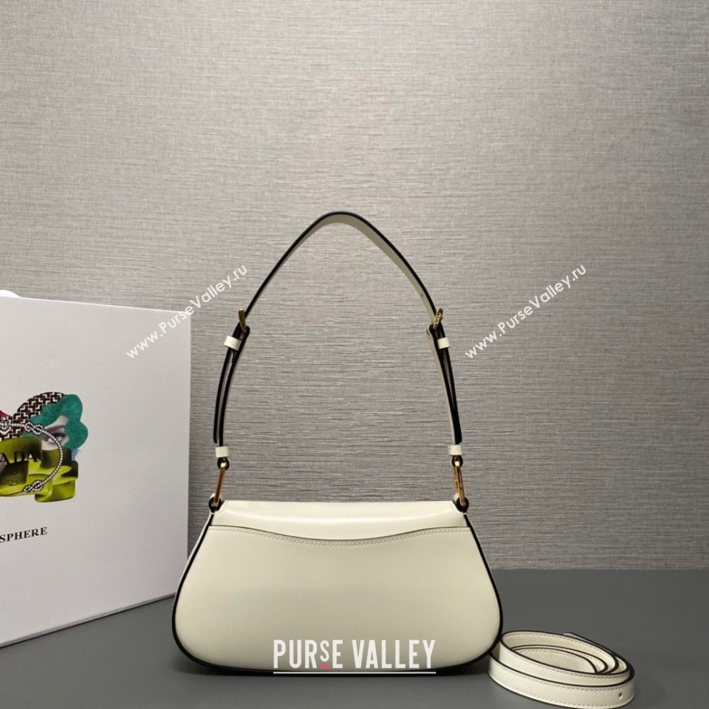 Prada Brushed leather shoulder bag 1BD345 White 2024 (ziyin-24022723)