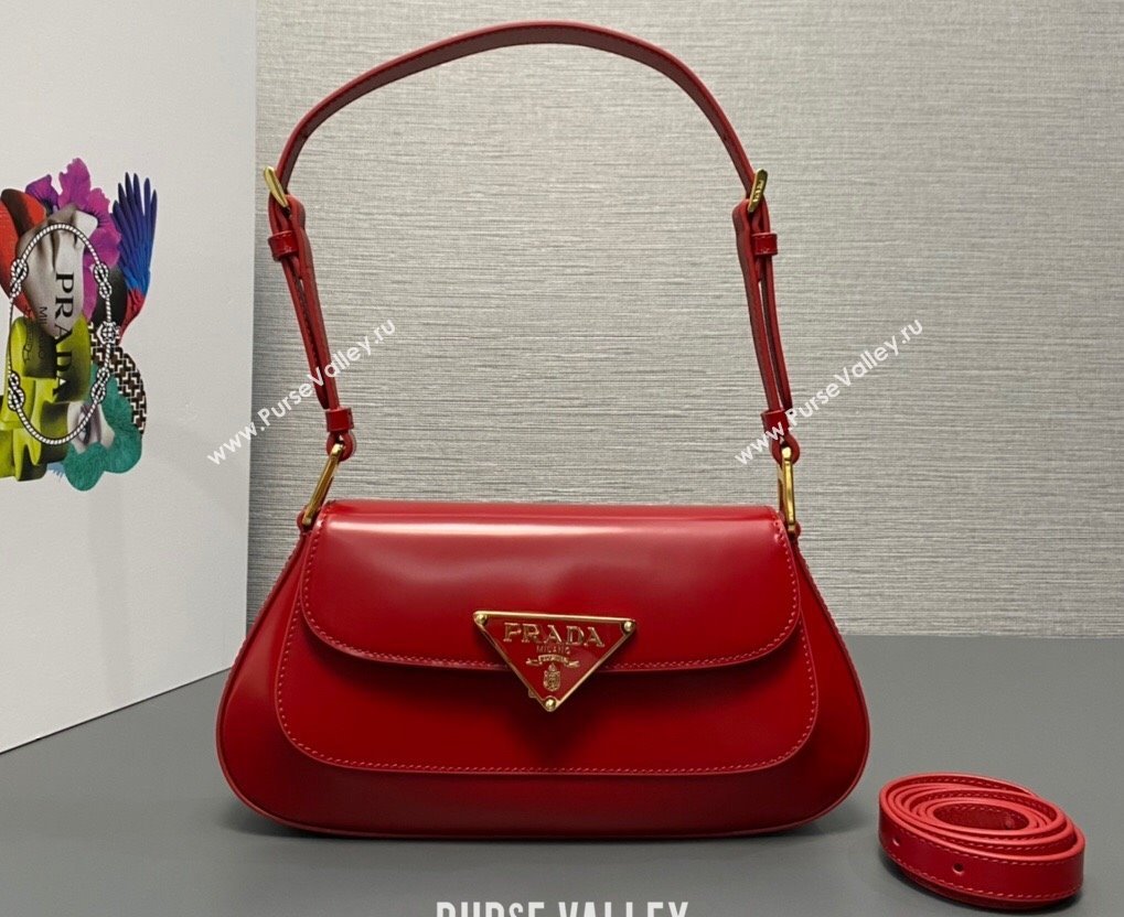 Prada Brushed leather shoulder bag 1BD345 Red 2024 (ziyin-24022724)