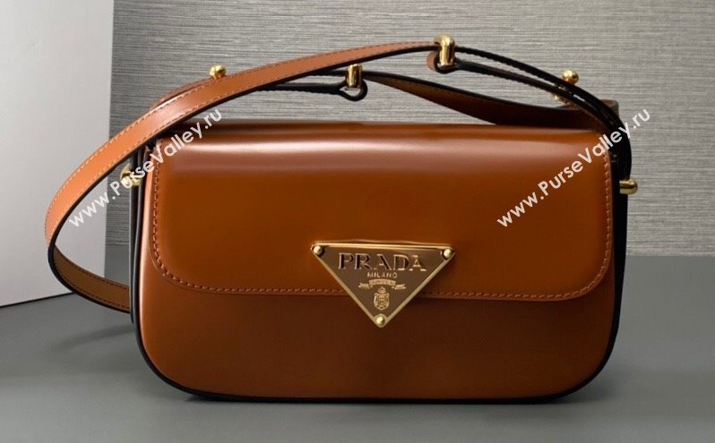 Prada Brushed leather shoulder bag 1BD339 Brown 2024 (ziyin-24022719)