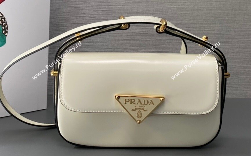 Prada Brushed leather shoulder bag 1BD339 White 2024 (ziyin-24022718)