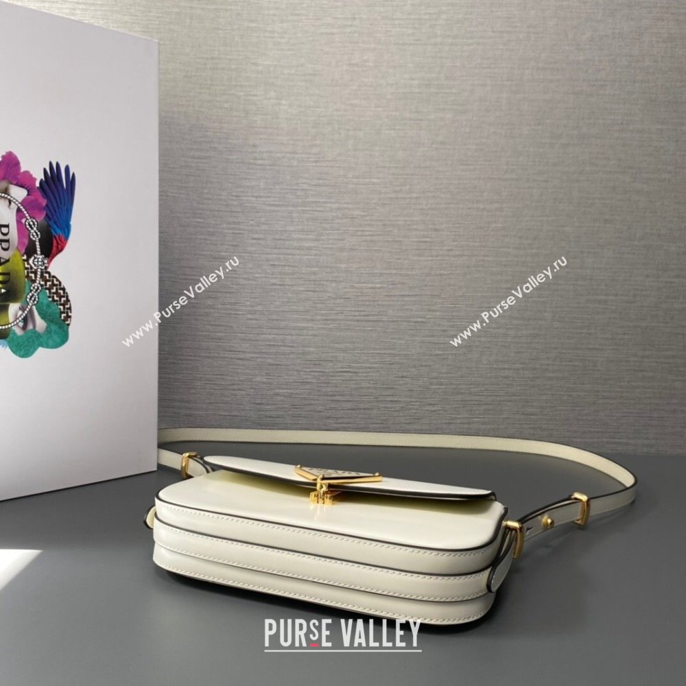 Prada Brushed leather shoulder bag 1BD339 White 2024 (ziyin-24022718)