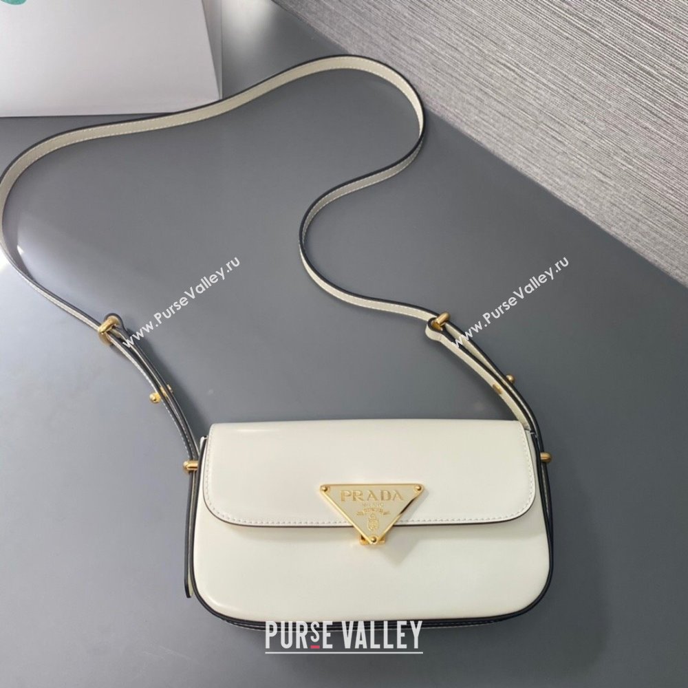 Prada Brushed leather shoulder bag 1BD339 White 2024 (ziyin-24022718)