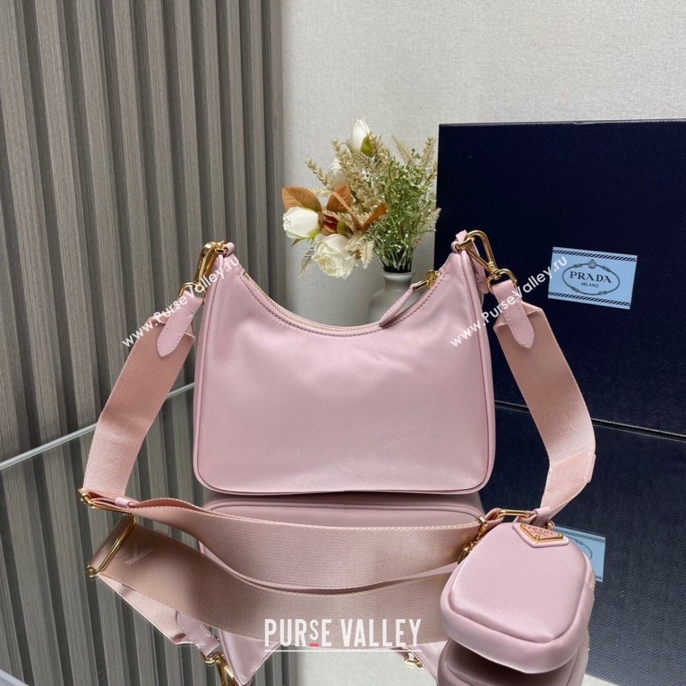 Prada Re-Edition 2005 Re-Nylon Hobo Bag 1BH204 Light Pink/Gold 2024 (ziyin-24022823)