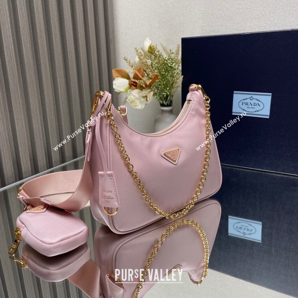 Prada Re-Edition 2005 Re-Nylon Hobo Bag 1BH204 Light Pink/Gold 2024 (ziyin-24022823)