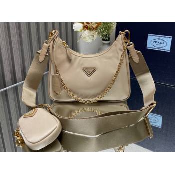 Prada Re-Edition 2005 Re-Nylon Hobo Bag 1BH204 Beige/Gold 2024 (ziyin-24022827)