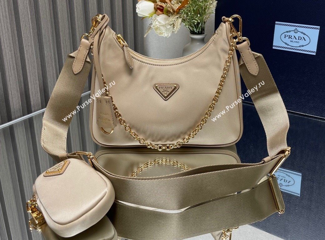 Prada Re-Edition 2005 Re-Nylon Hobo Bag 1BH204 Beige/Gold 2024 (ziyin-24022827)