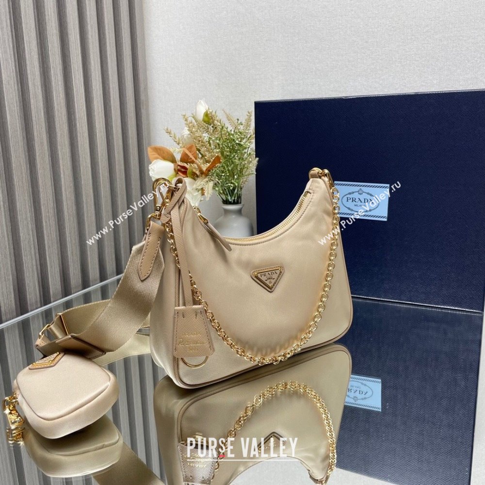 Prada Re-Edition 2005 Re-Nylon Hobo Bag 1BH204 Beige/Gold 2024 (ziyin-24022827)