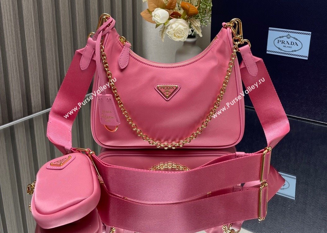 Prada Re-Edition 2005 Re-Nylon Hobo Bag 1BH204 Pink/Gold 2024 (ziyin-24022822)