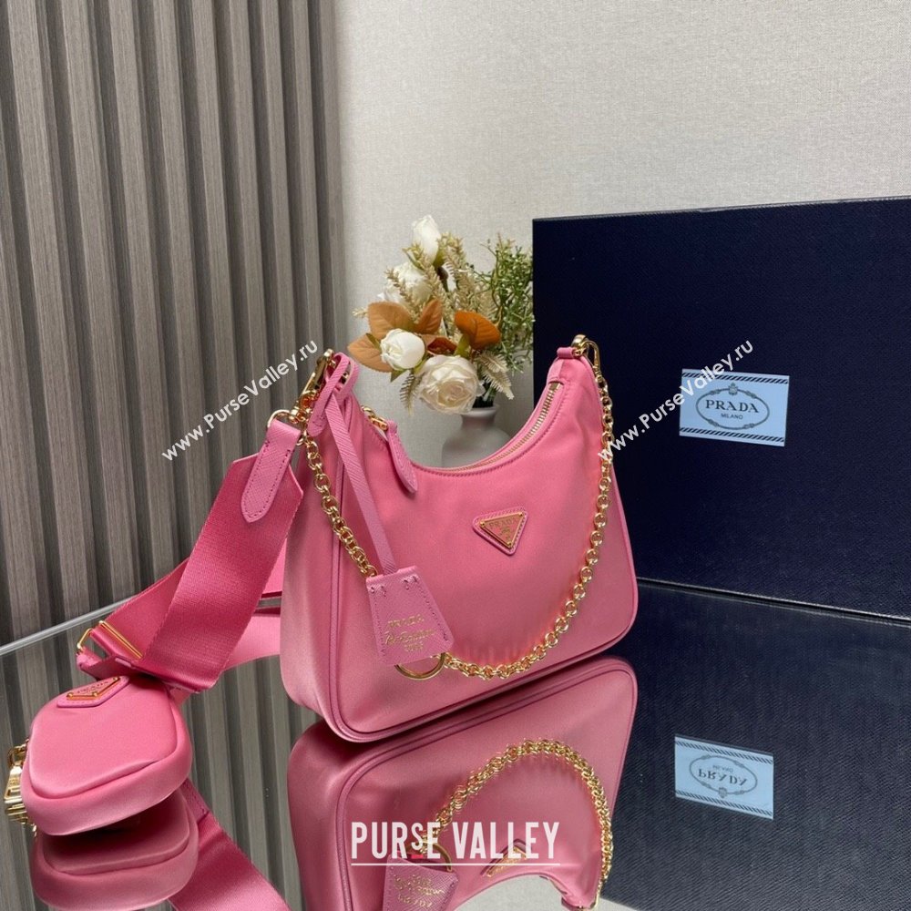 Prada Re-Edition 2005 Re-Nylon Hobo Bag 1BH204 Pink/Gold 2024 (ziyin-24022822)