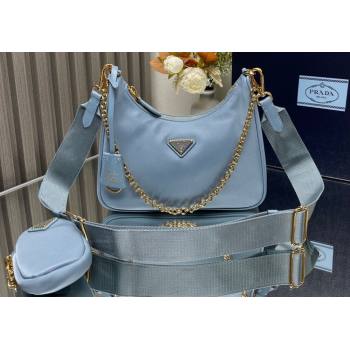 Prada Re-Edition 2005 Re-Nylon Hobo Bag 1BH204 Sky Blue/Gold 2024 (ziyin-24022825)