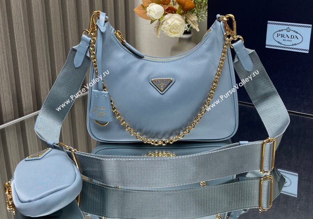 Prada Re-Edition 2005 Re-Nylon Hobo Bag 1BH204 Sky Blue/Gold 2024 (ziyin-24022825)