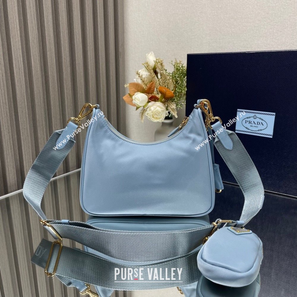 Prada Re-Edition 2005 Re-Nylon Hobo Bag 1BH204 Sky Blue/Gold 2024 (ziyin-24022825)