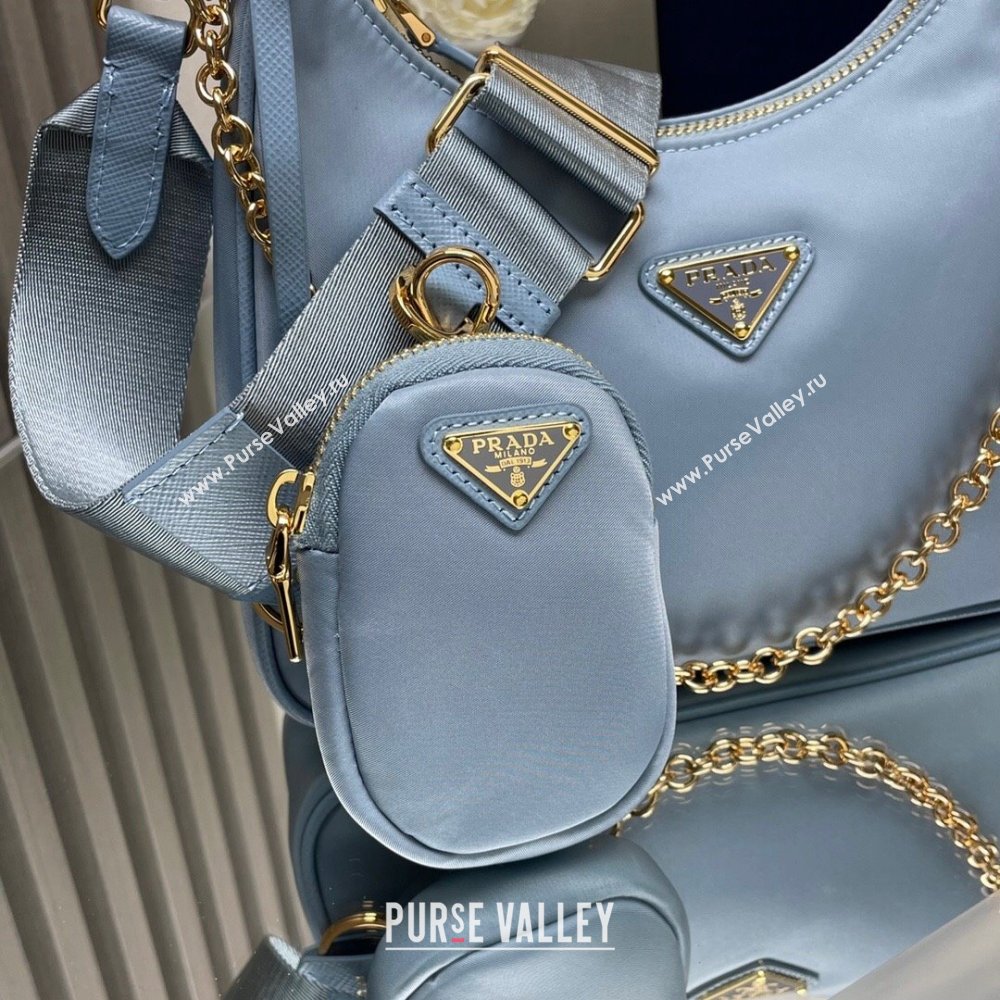 Prada Re-Edition 2005 Re-Nylon Hobo Bag 1BH204 Sky Blue/Gold 2024 (ziyin-24022825)