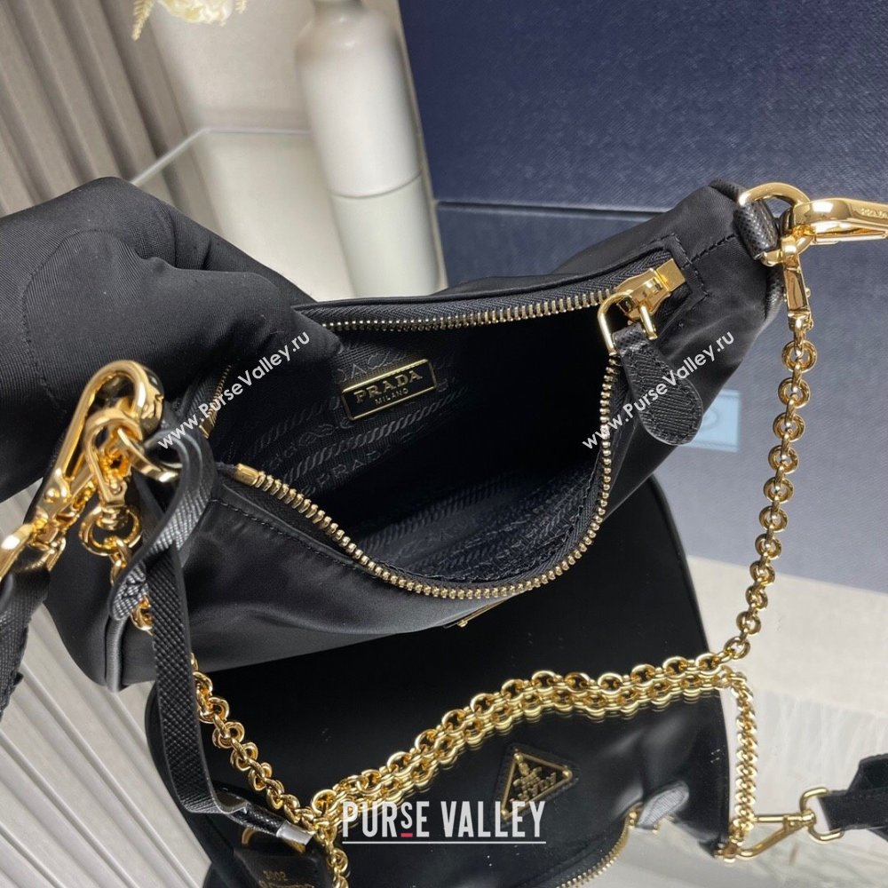 Prada Re-Edition 2005 Re-Nylon Hobo Bag 1BH204 Black/Gold 2024 (ziyin-24022821)