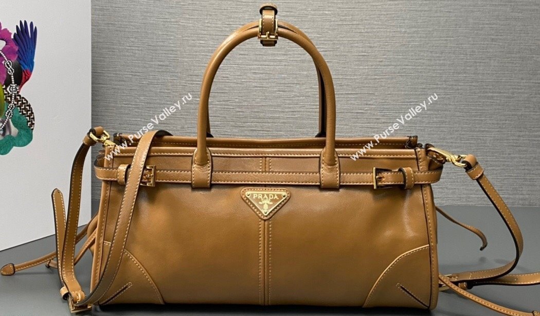 Prada Medium leather handbag with Short Handle 1BA426 Brown 2024 (ziyin-24022858)