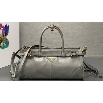 Prada Medium leather handbag with Short Handle 1BA426 Gray 2024 (ziyin-24022857)