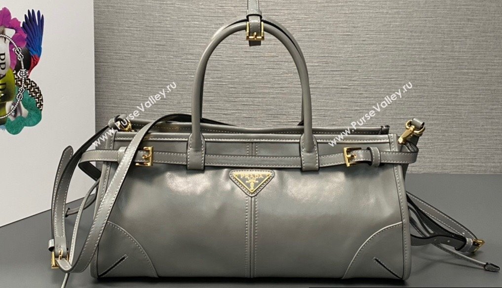 Prada Medium leather handbag with Short Handle 1BA426 Gray 2024 (ziyin-24022857)