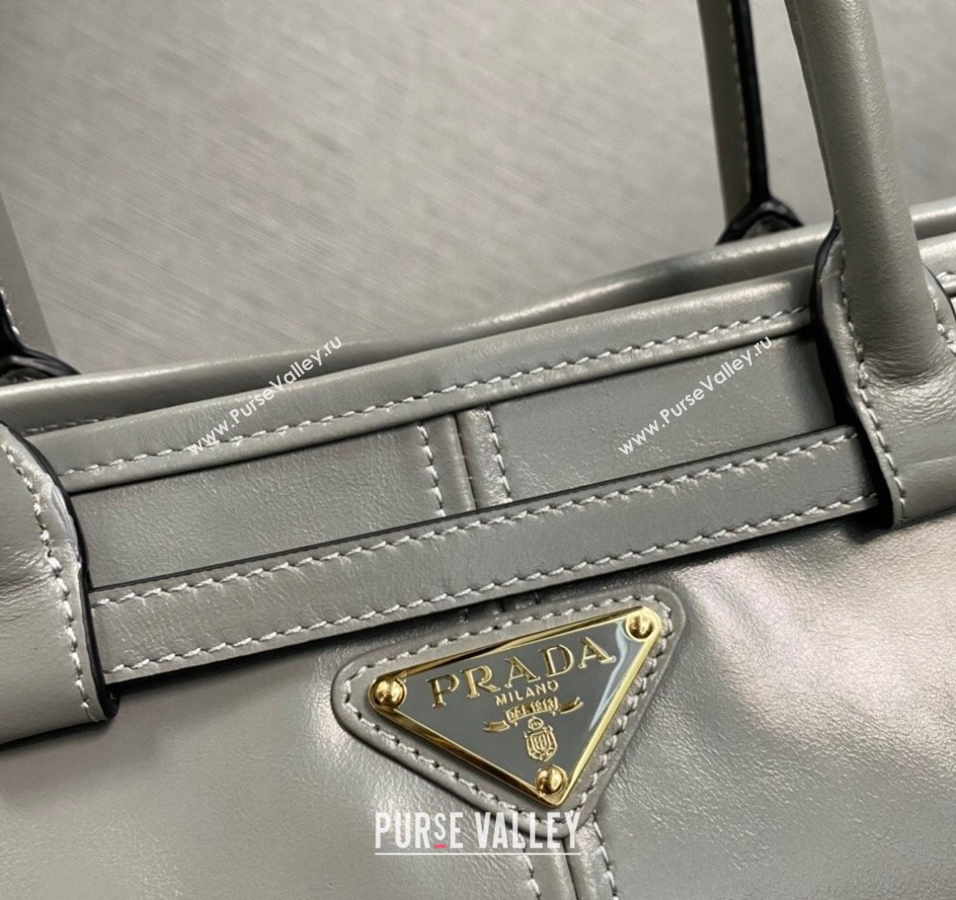 Prada Medium leather handbag with Short Handle 1BA426 Gray 2024 (ziyin-24022857)