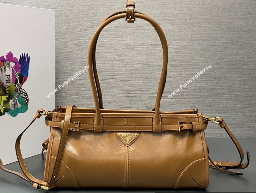 Prada Medium leather handbag with Long Handle 1BA426 Brown 2024 (ziyin-24022861)