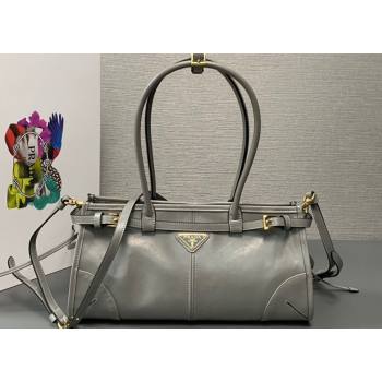 Prada Medium leather handbag with Long Handle 1BA426 Gray 2024 (ziyin-24022860)