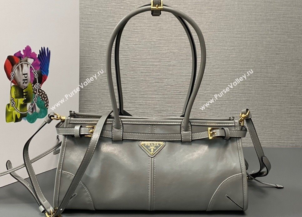 Prada Medium leather handbag with Long Handle 1BA426 Gray 2024 (ziyin-24022860)