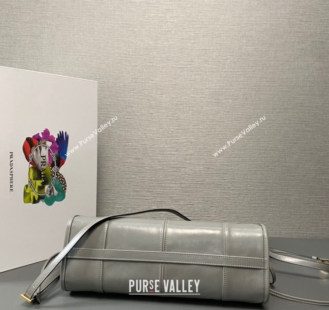 Prada Medium leather handbag with Long Handle 1BA426 Gray 2024 (ziyin-24022860)