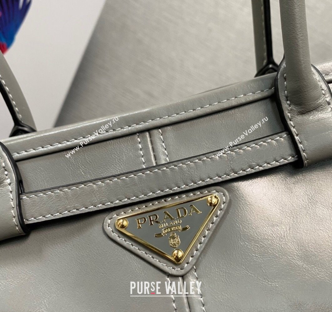 Prada Medium leather handbag with Long Handle 1BA426 Gray 2024 (ziyin-24022860)