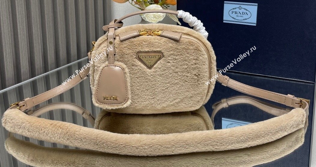 Prada Odette shearling mini-bag 1BH208 Beige 2024 (ziyin-24022712)