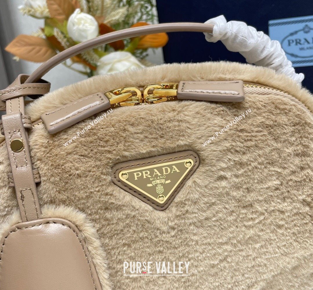 Prada Odette shearling mini-bag 1BH208 Beige 2024 (ziyin-24022712)