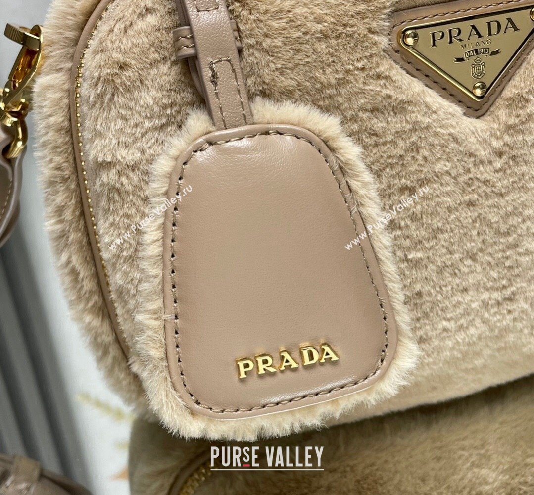 Prada Odette shearling mini-bag 1BH208 Beige 2024 (ziyin-24022712)